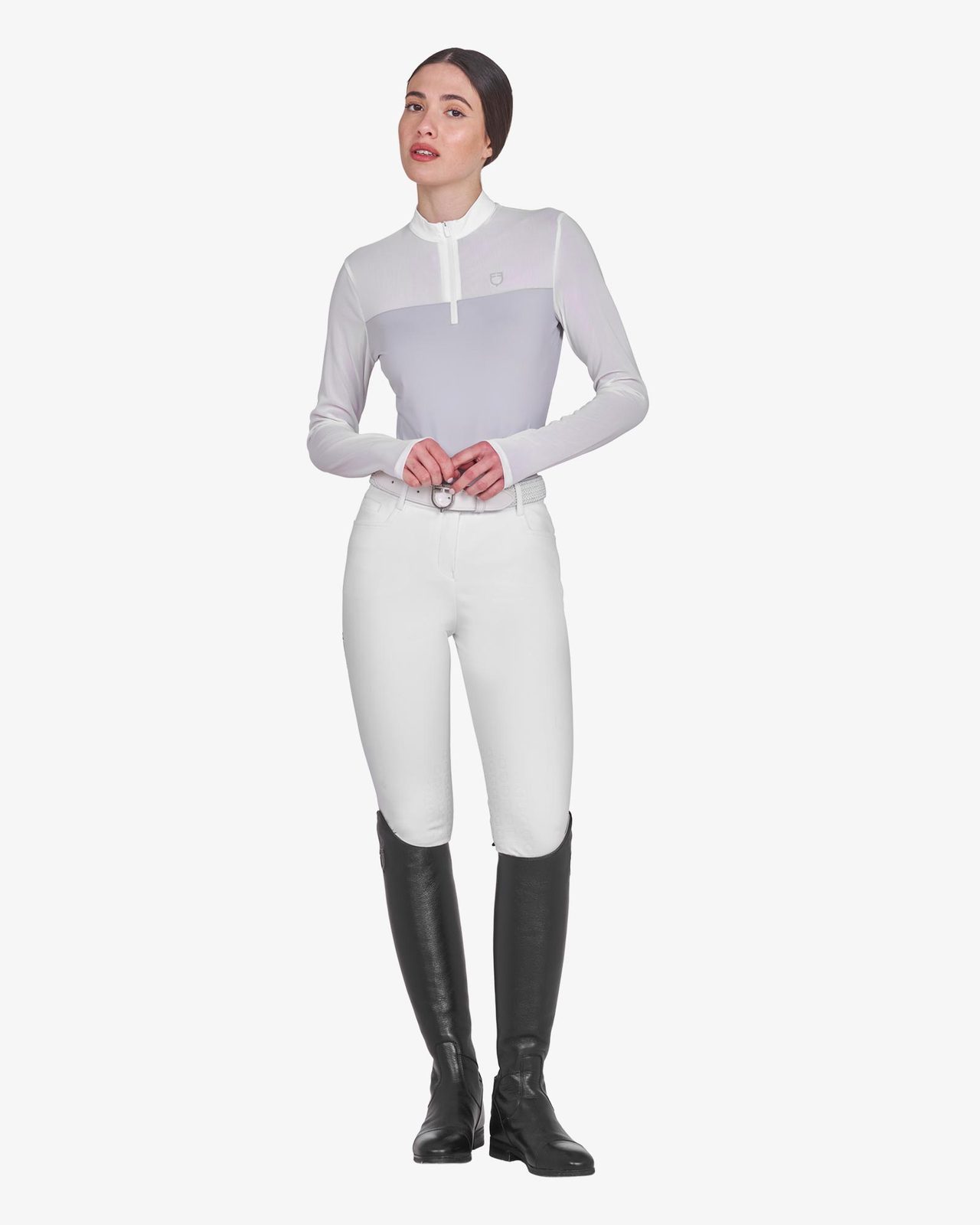 Polo concorso donna manica lunga con inserti in micro mesh