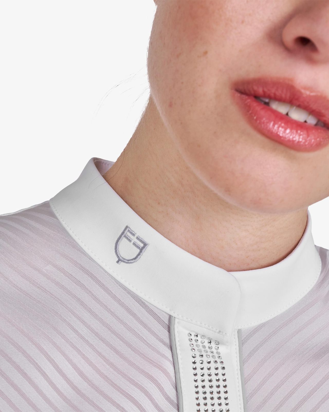 Polo concorso donna slim fit con inserti in tessuto simil seta