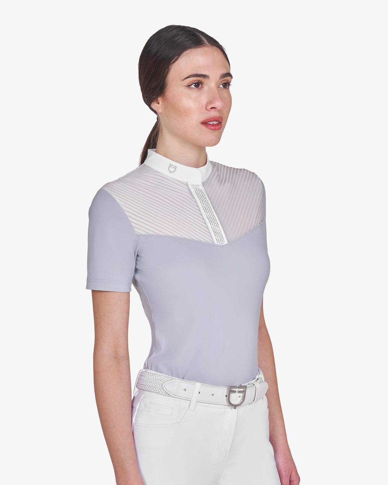 Polo concorso donna slim fit con inserti in tessuto simil seta