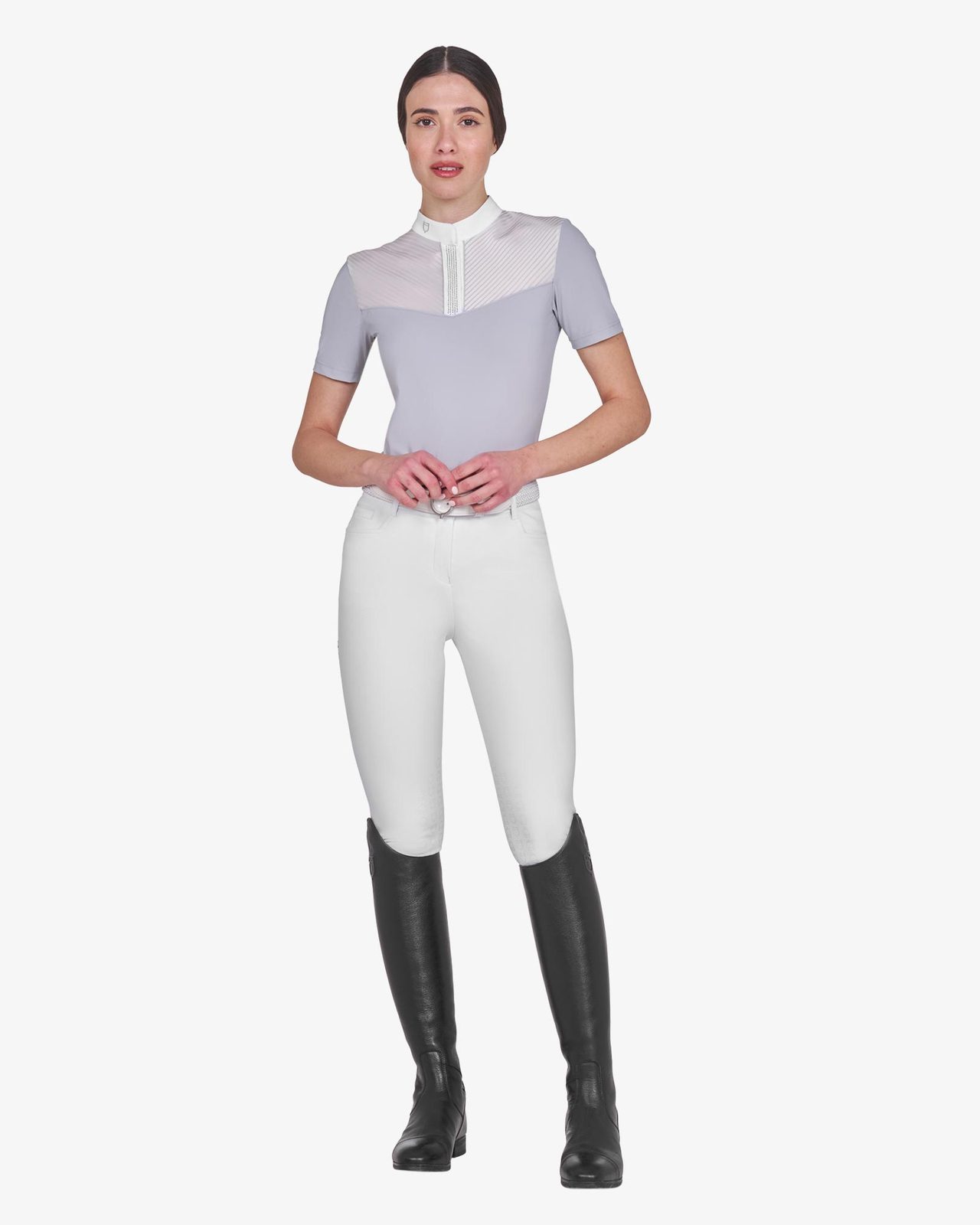 Polo concorso donna slim fit con inserti in tessuto simil seta