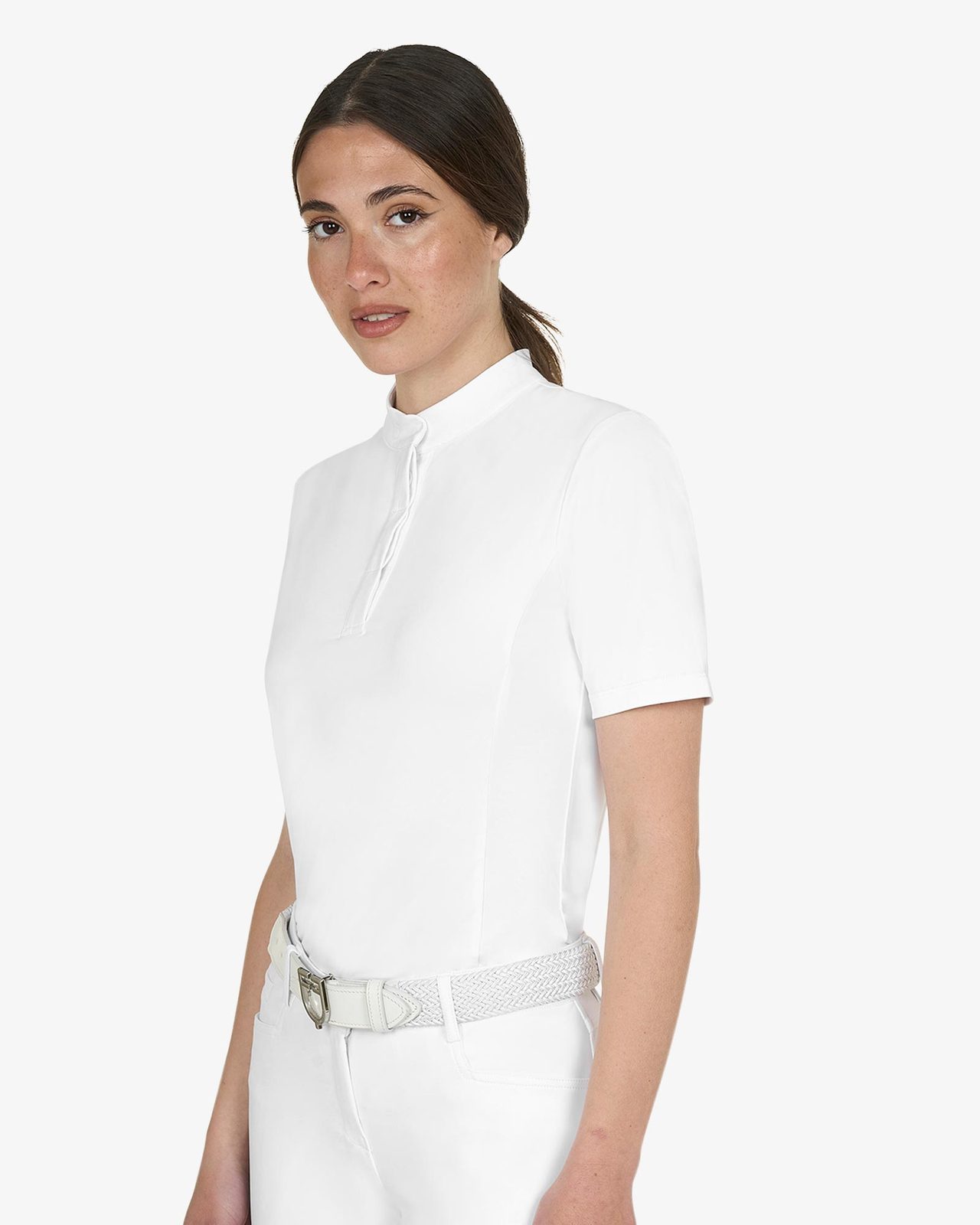 Women's competition polo shirt with concealed button closure