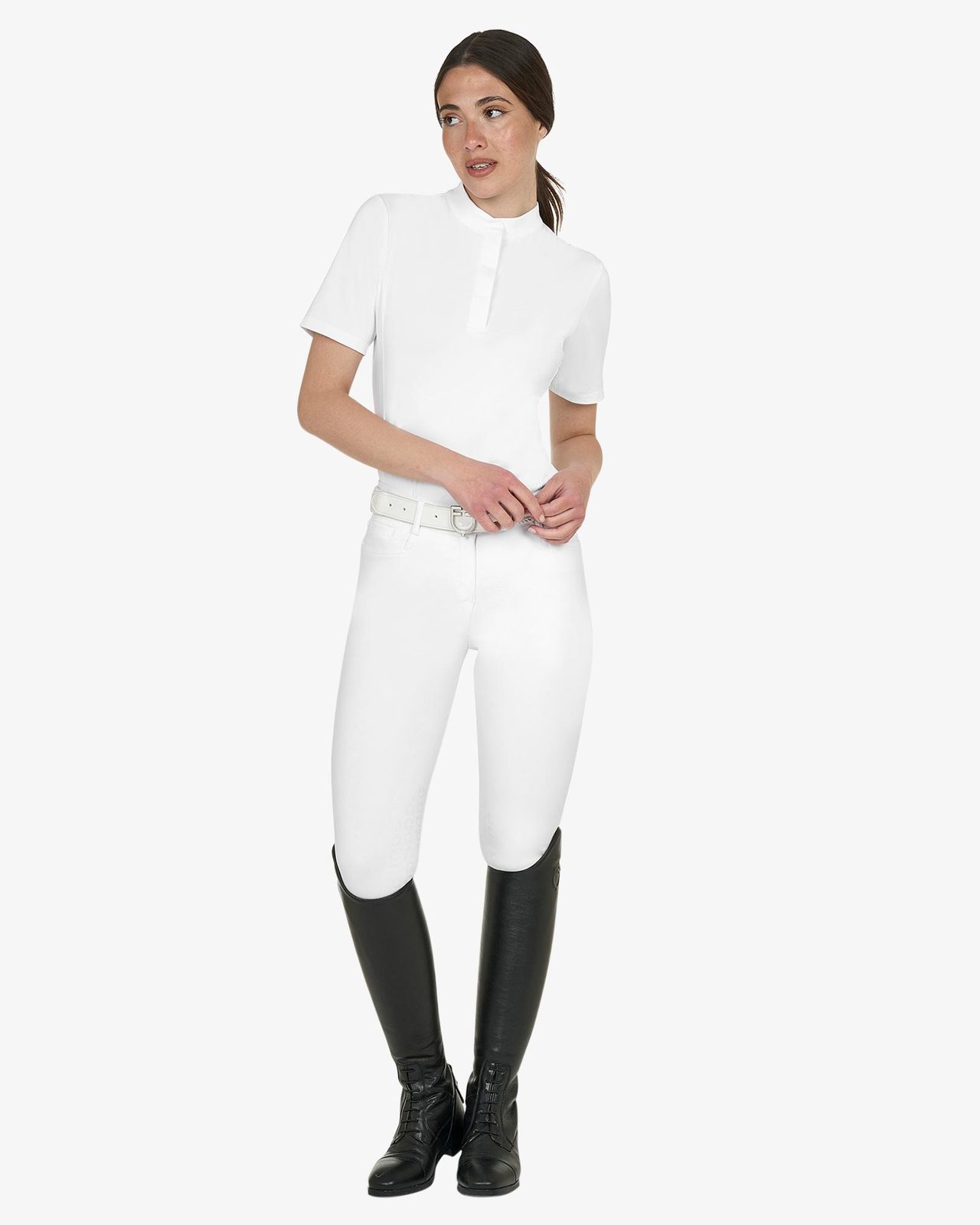 Women's competition polo shirt with concealed button closure