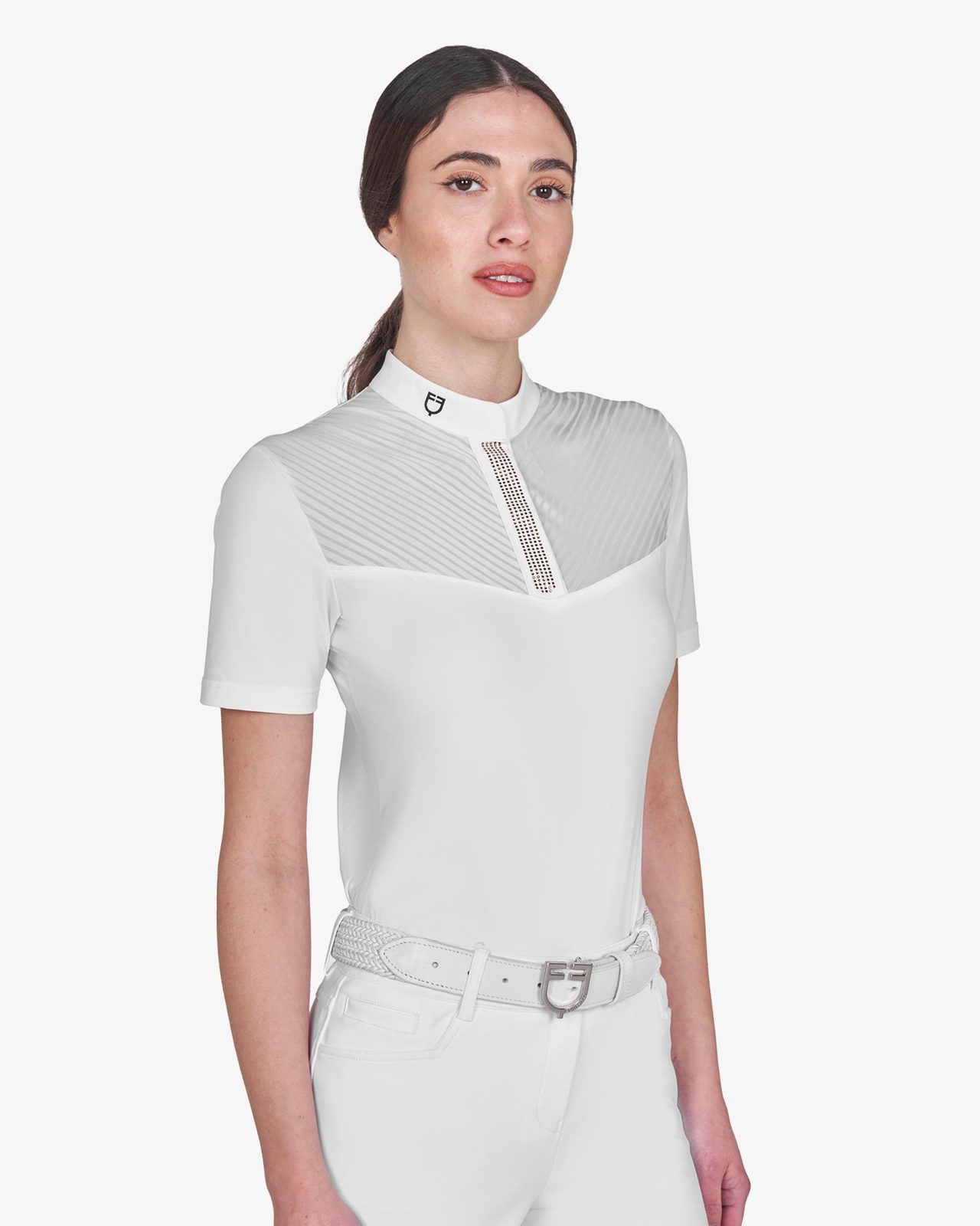 Polo concorso donna slim fit con inserti in tessuto simil seta