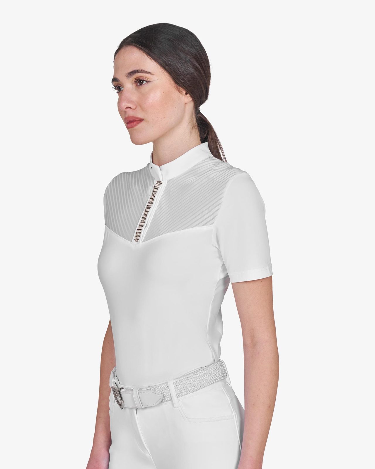 Polo concorso donna slim fit con inserti in tessuto simil seta