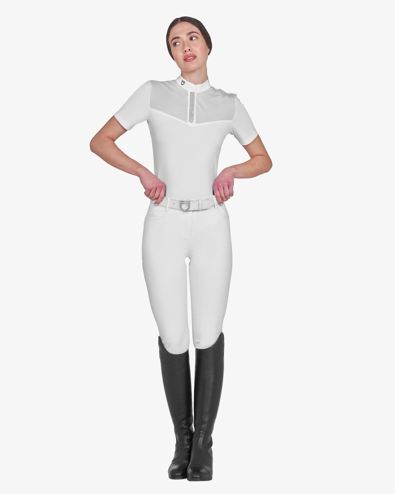 Polo concorso donna slim fit con inserti in tessuto simil seta
