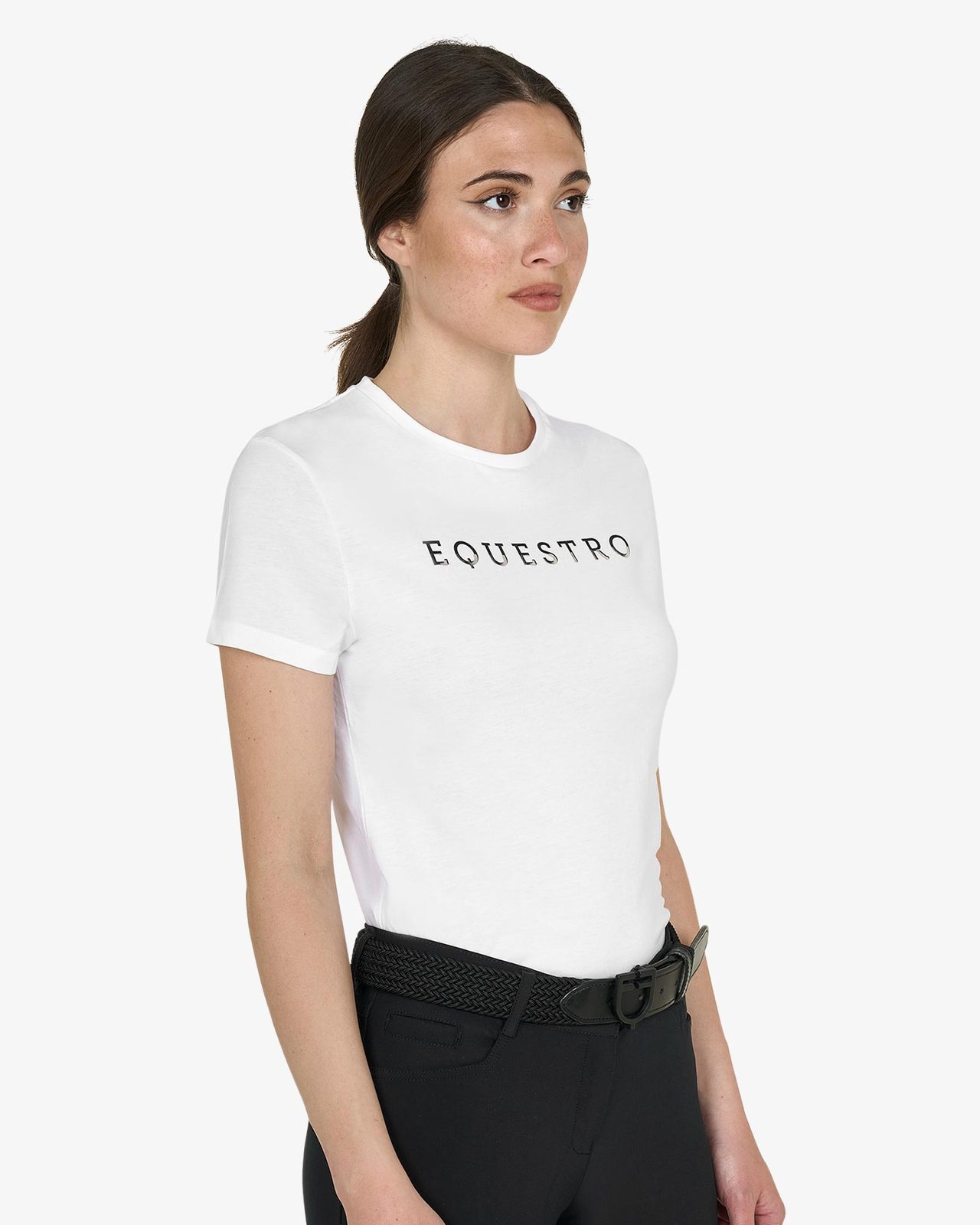 T-shirt donna in cotone logo laminato