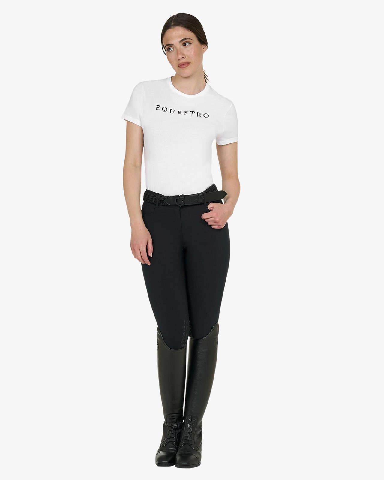 T-shirt donna in cotone logo laminato