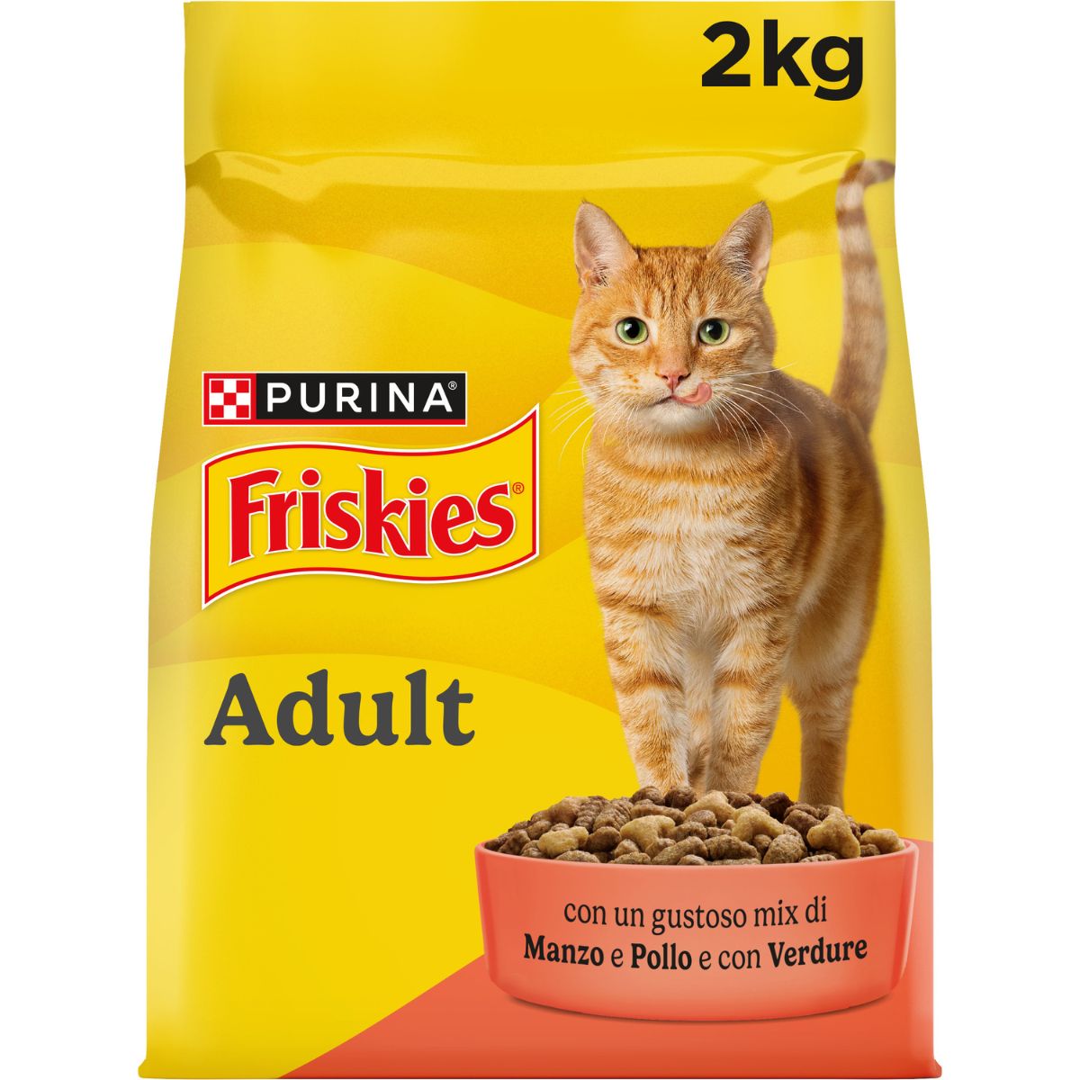 PURINA FRISKIES® Adult con un gustoso mix di Manzo e Pollo e con Verdure in confezione da 2kg