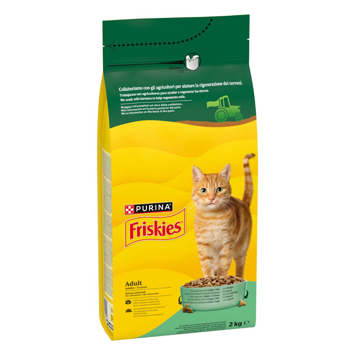 PURINA FRISKIES® Adult con un gustoso mix di Coniglio e Pollo e con Verdure in confezione da 2kg