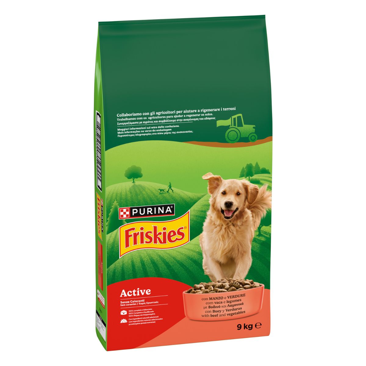 Purina® Friskies® Active crocchette per cani con manzo e verdure in confezione da 9kg