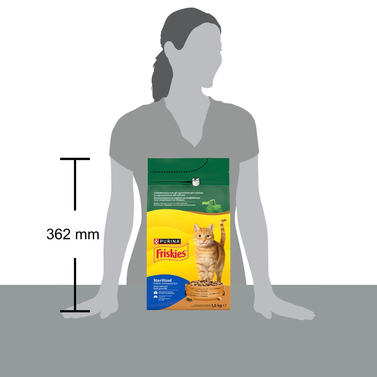 PURINA FRISKIES® Sterilized crocchette per gatti adulti sterilizzati con un gustoso mix di Pollo e Tacchino e con Verdure in confezione da 1,5kg