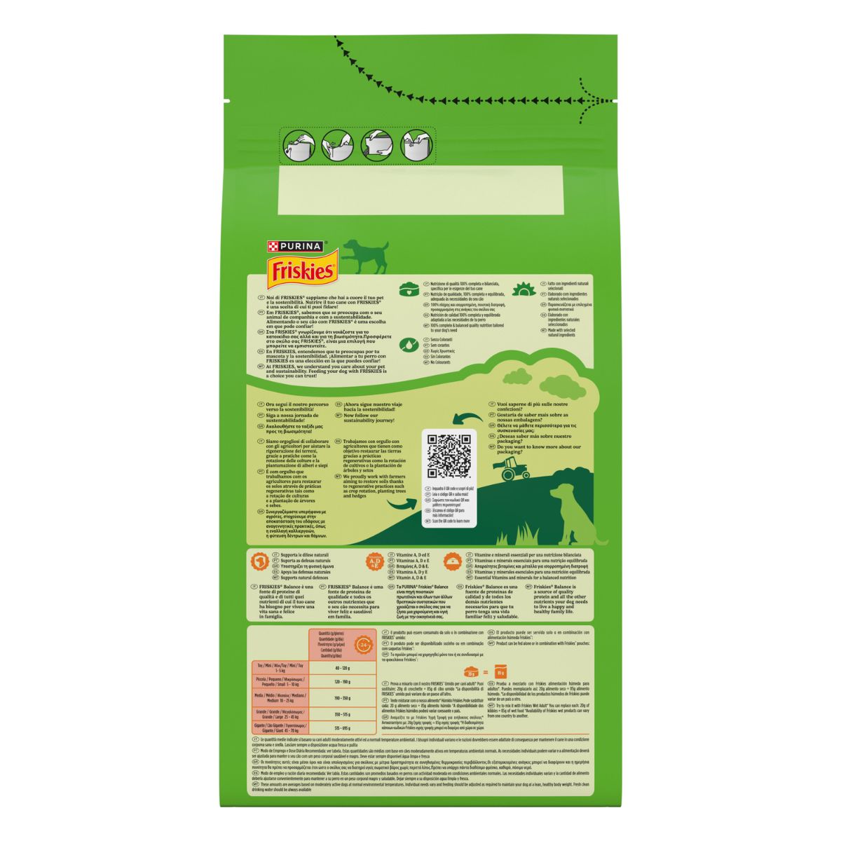 PURINA FRISKIES® Balance crocchette per cani adulti con un gustoso mix di Pollo e Manzo e con Verdure in confezione da 1,5kg
