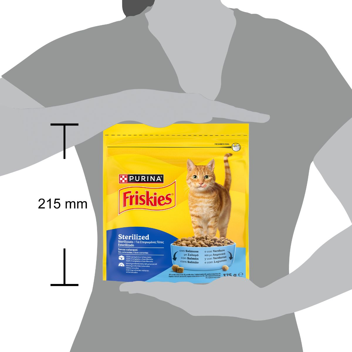 PURINA FRISKIES® Sterilized crocchette per gatti adulti sterilizzati con Salmone e con Verdure in confezione da 375g