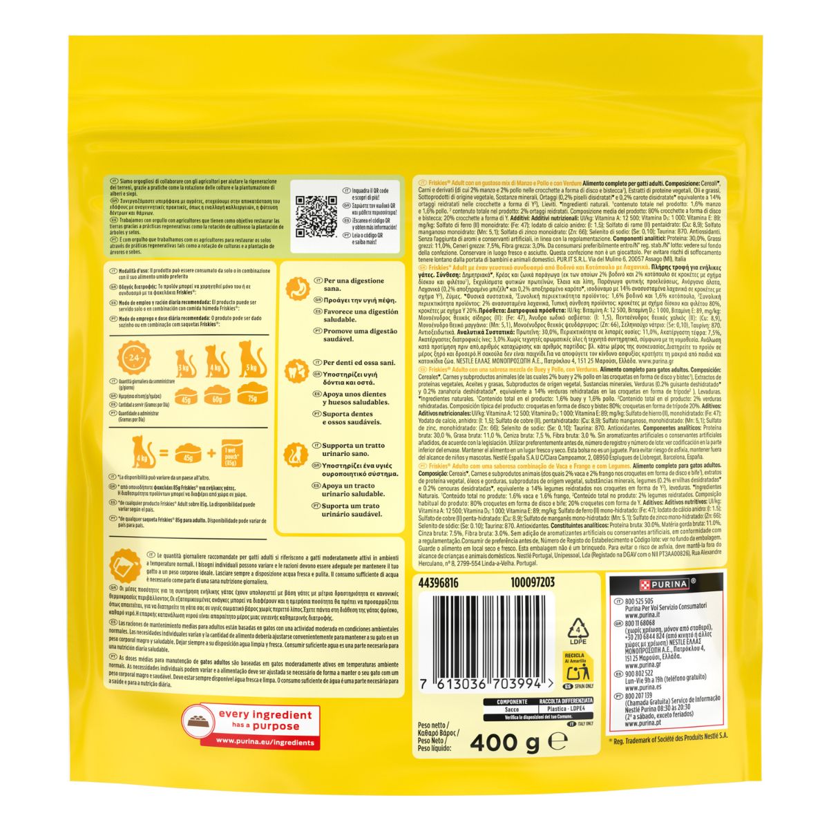 Purina Friskies® Adult con un gustoso mix di Manzo e Pollo e con Verdure in confezione da 400g