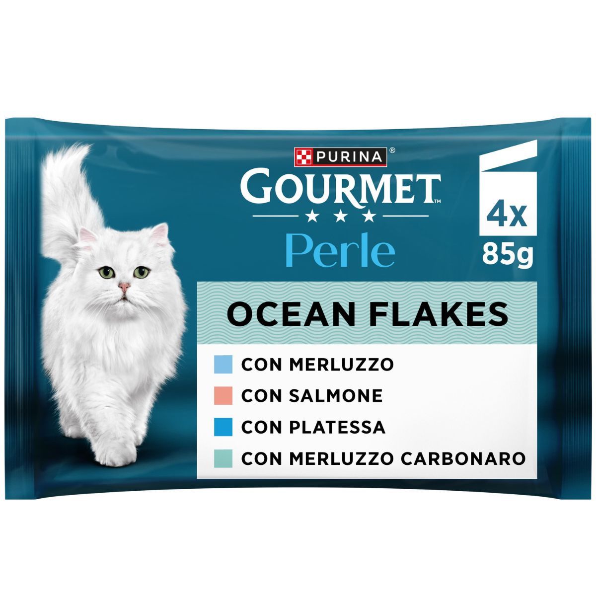 GOURMET PERLE 4x85g Trancetti Pesce dell'Oceano  (Salmone / Merluzzo / Platessa / Merluzzo Carbonaro)