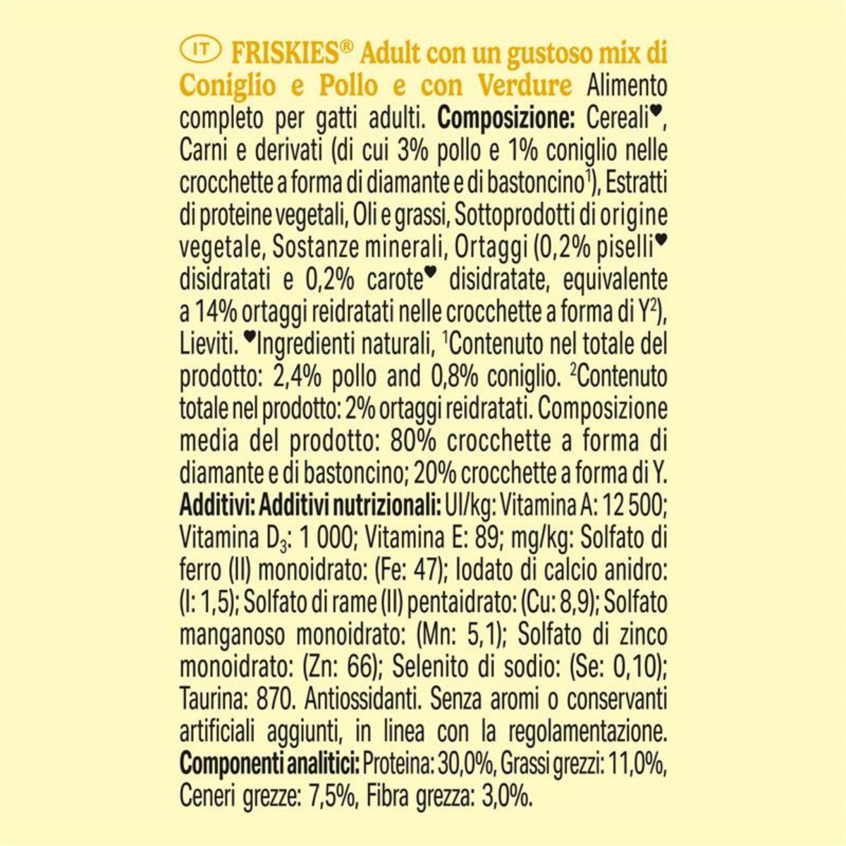 PURINA FRISKIES® Adult con un gustoso mix di Coniglio e Pollo e con Verdure in scatola di cartone da 400g