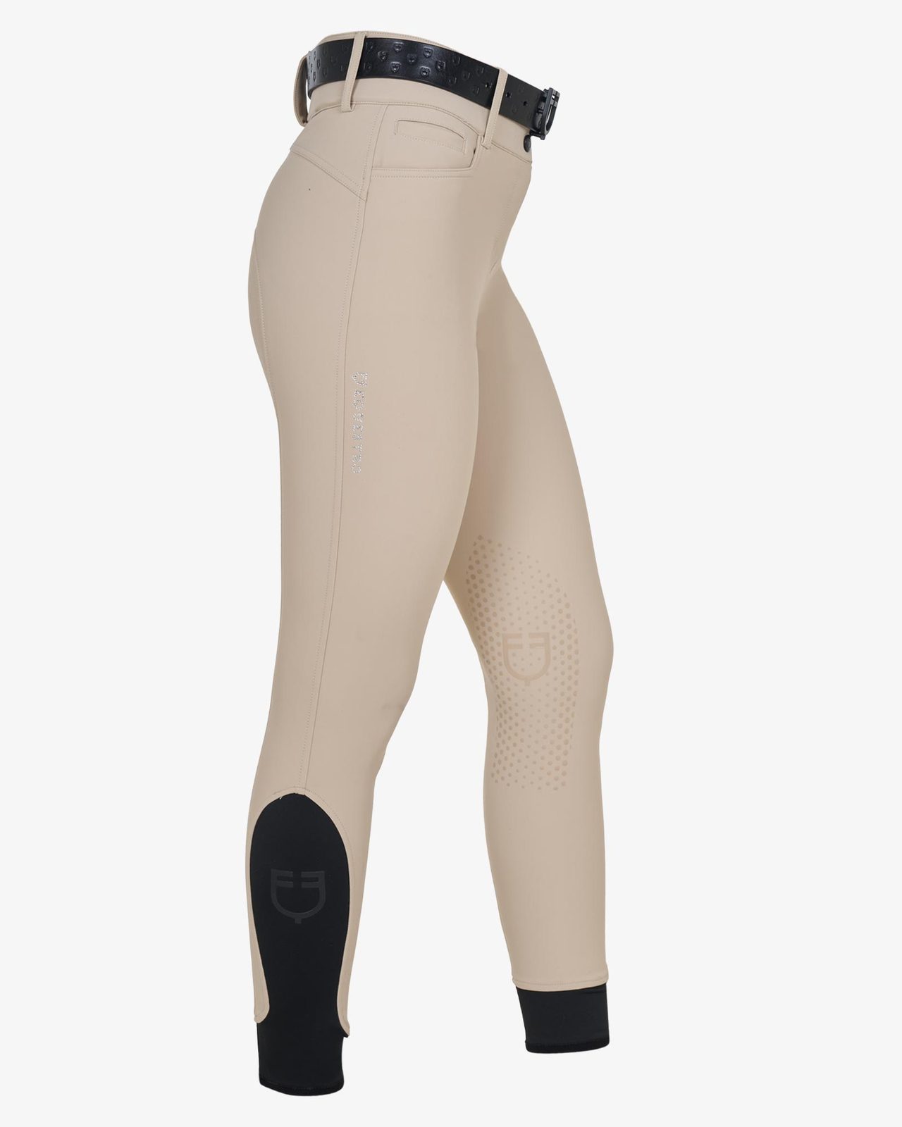 Pantaloni donna a vita alta logo in strass