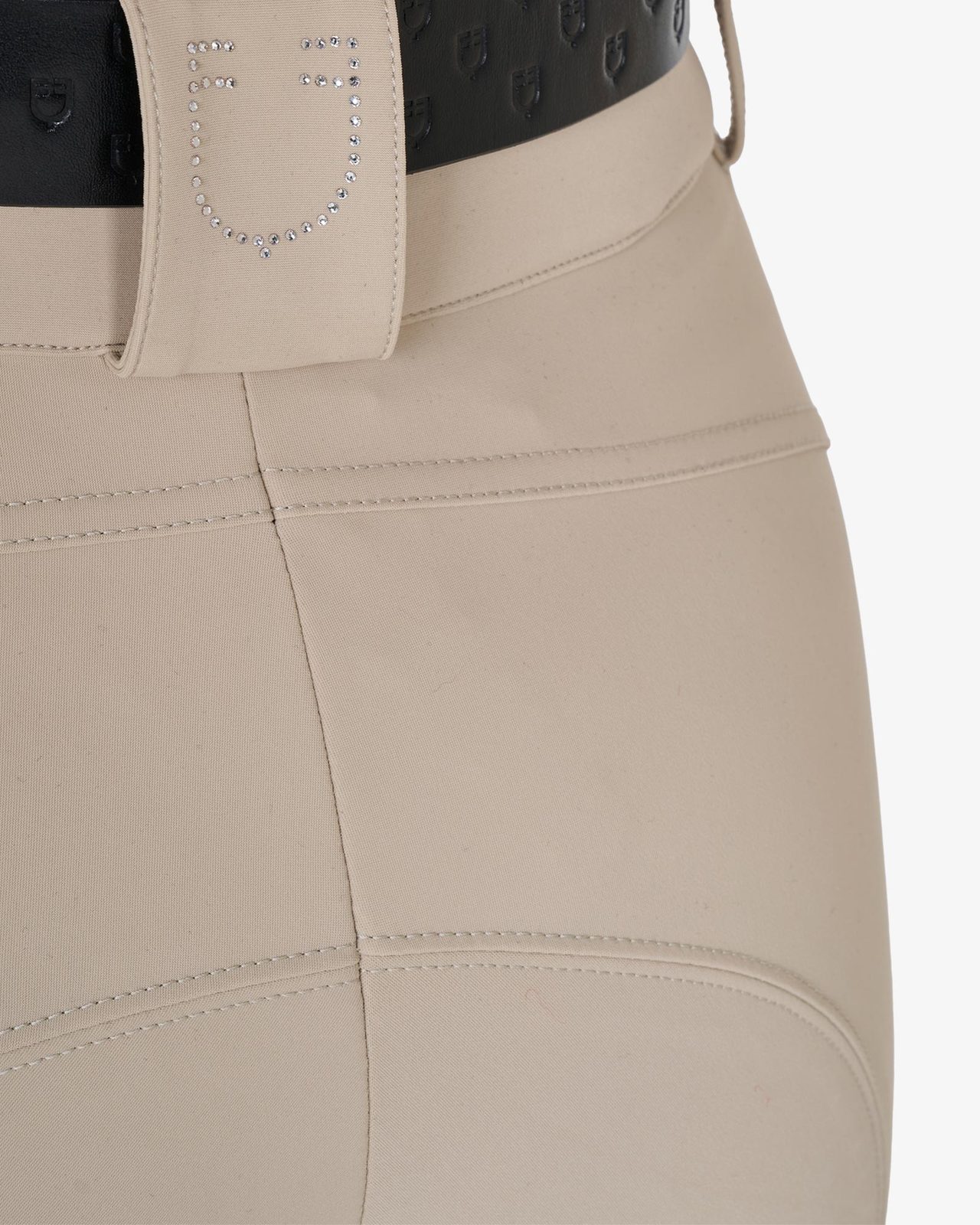 Pantaloni donna a vita alta logo in strass