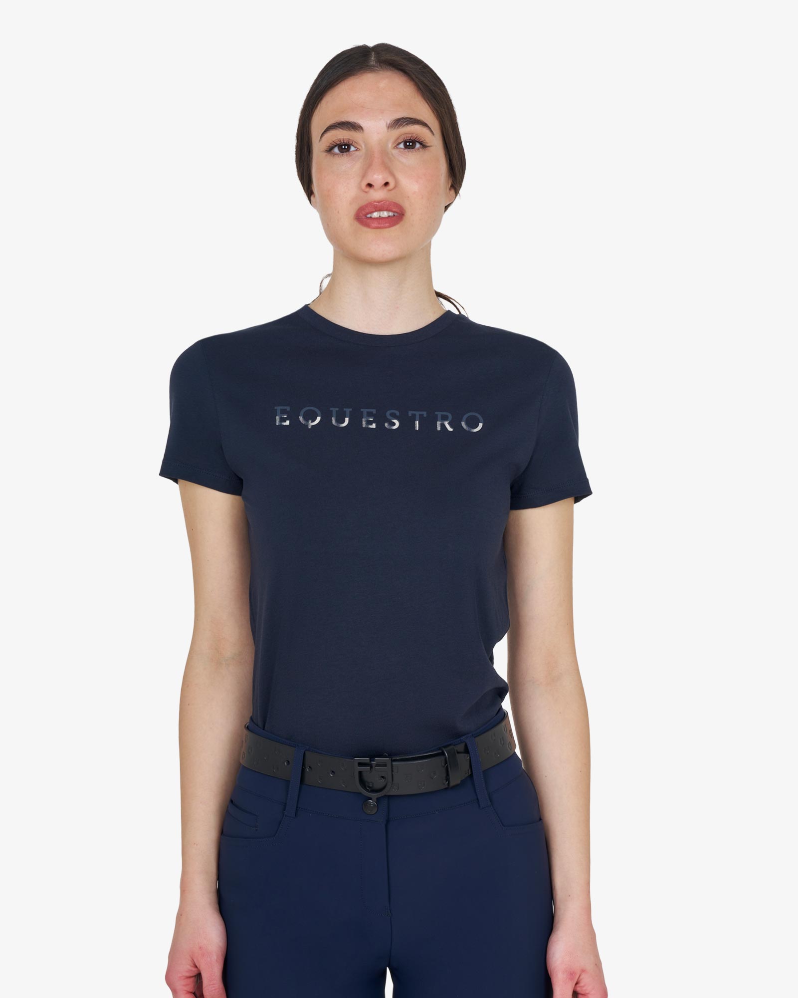 T-shirt donna in cotone logo laminato