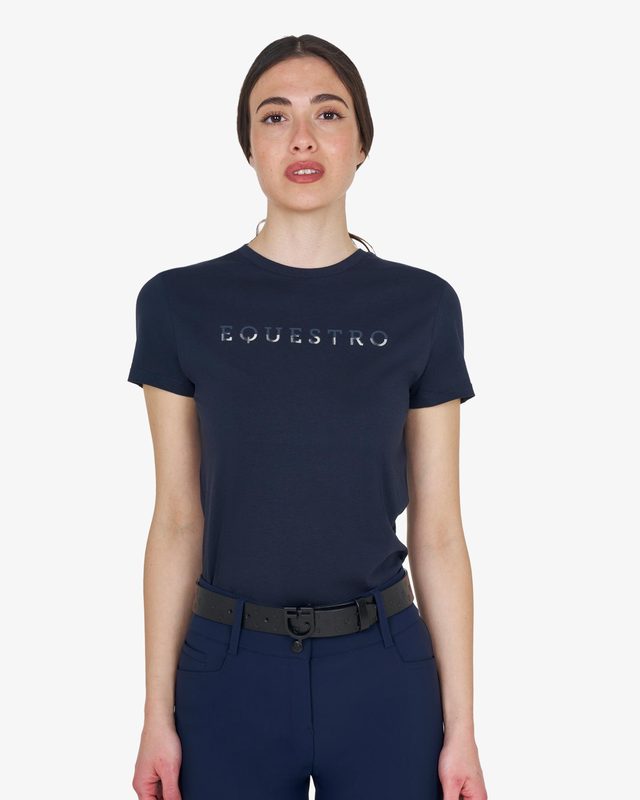 Women's cotton T-shirt with laminated logo