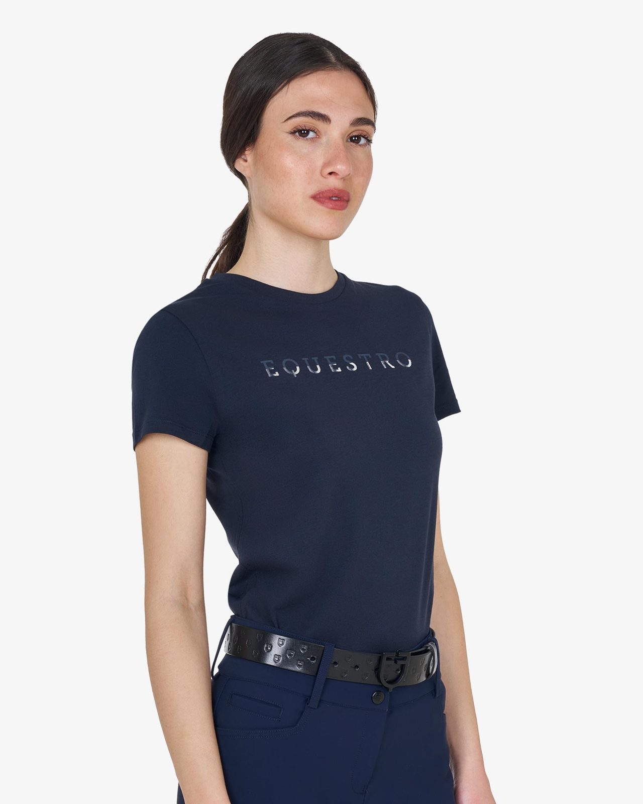 T-shirt donna in cotone logo laminato