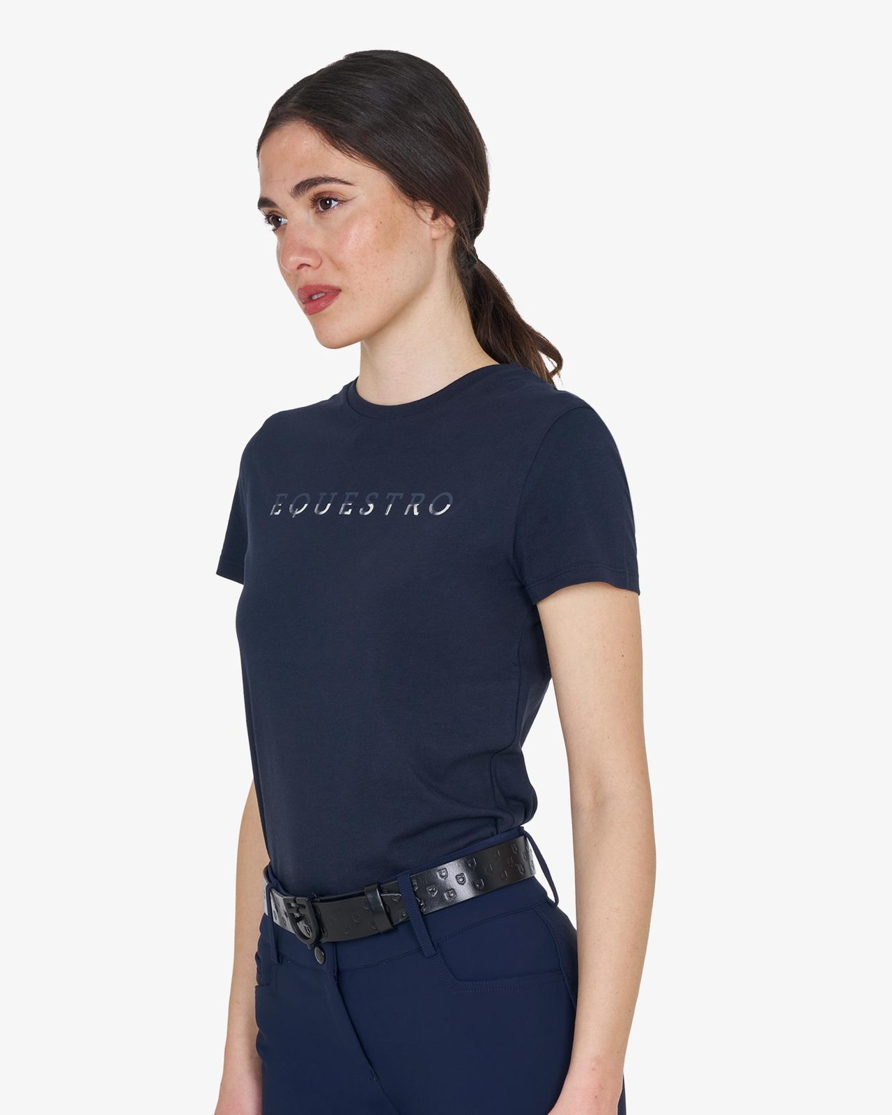 T-shirt donna in cotone logo laminato