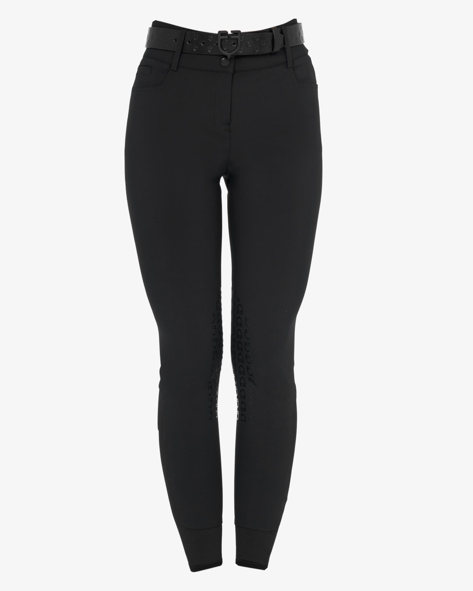 Pantaloni donna a vita alta logo in strass