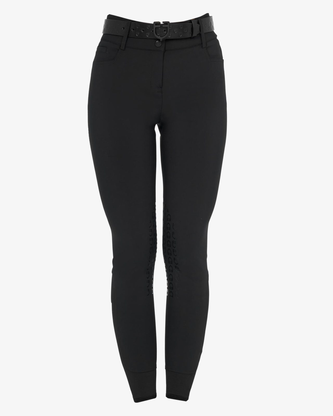 Pantaloni donna a vita alta logo in strass