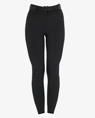 Pantaloni donna a vita alta logo in strass