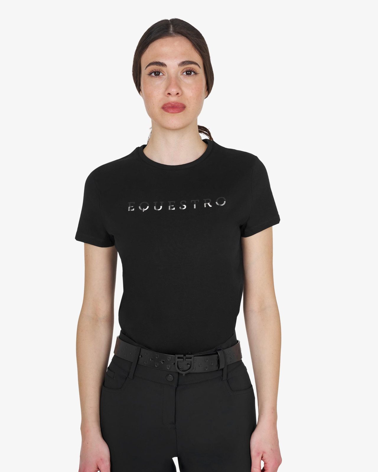 T-shirt donna in cotone logo laminato