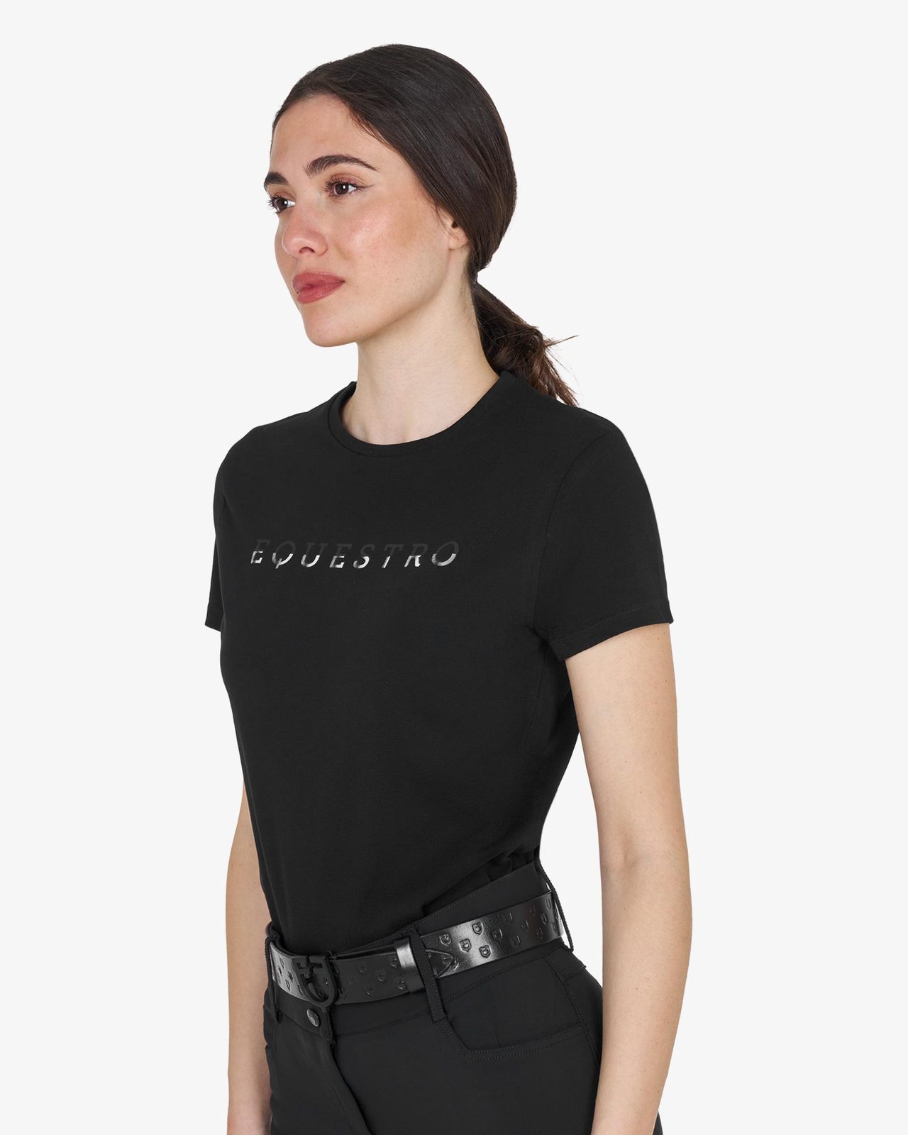 T-shirt donna in cotone logo laminato