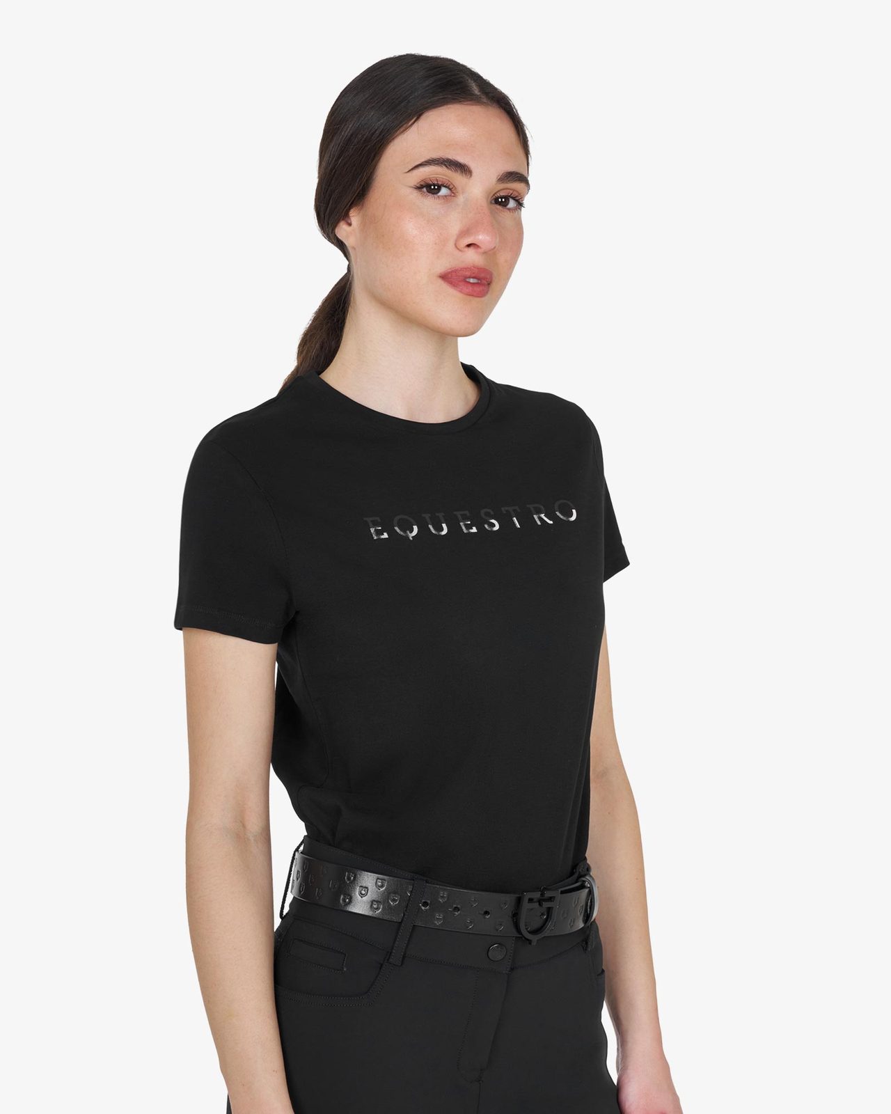 T-shirt donna in cotone logo laminato