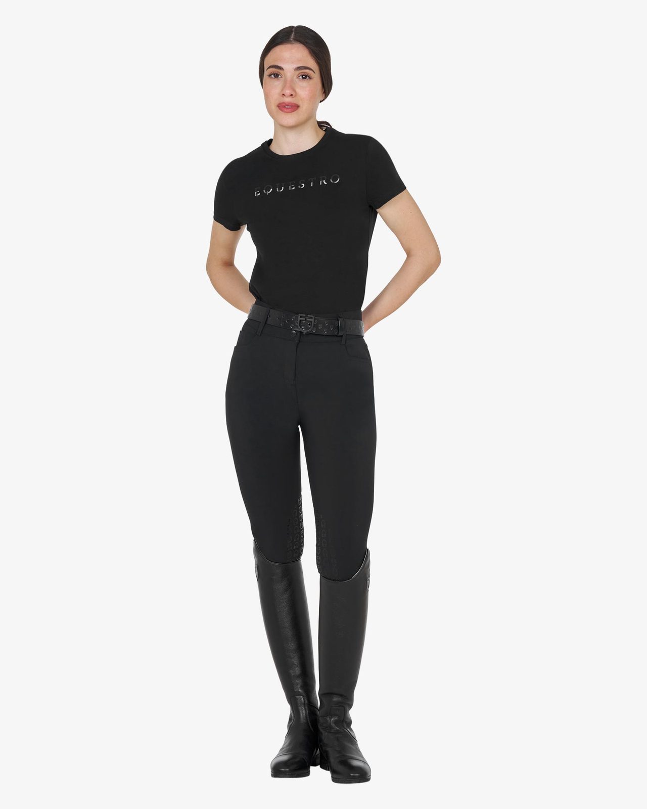 T-shirt donna in cotone logo laminato