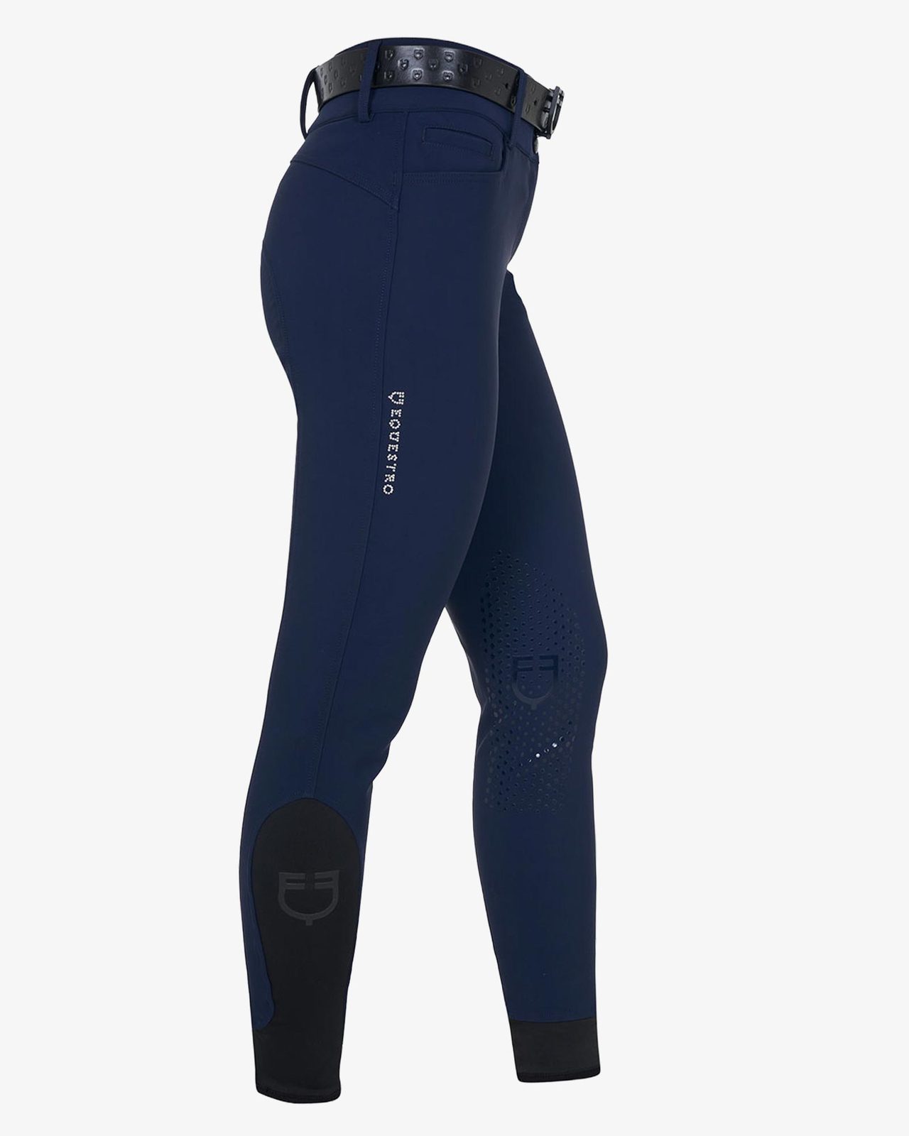 Pantaloni donna a vita alta logo in strass