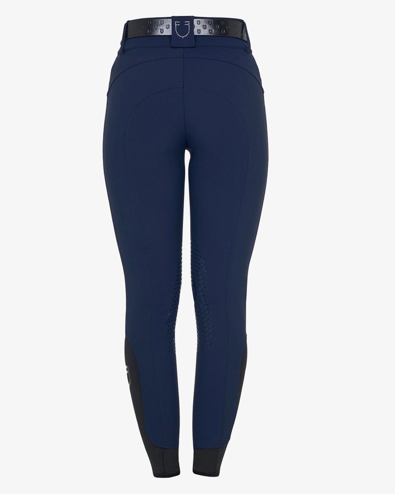 Pantaloni donna a vita alta logo in strass