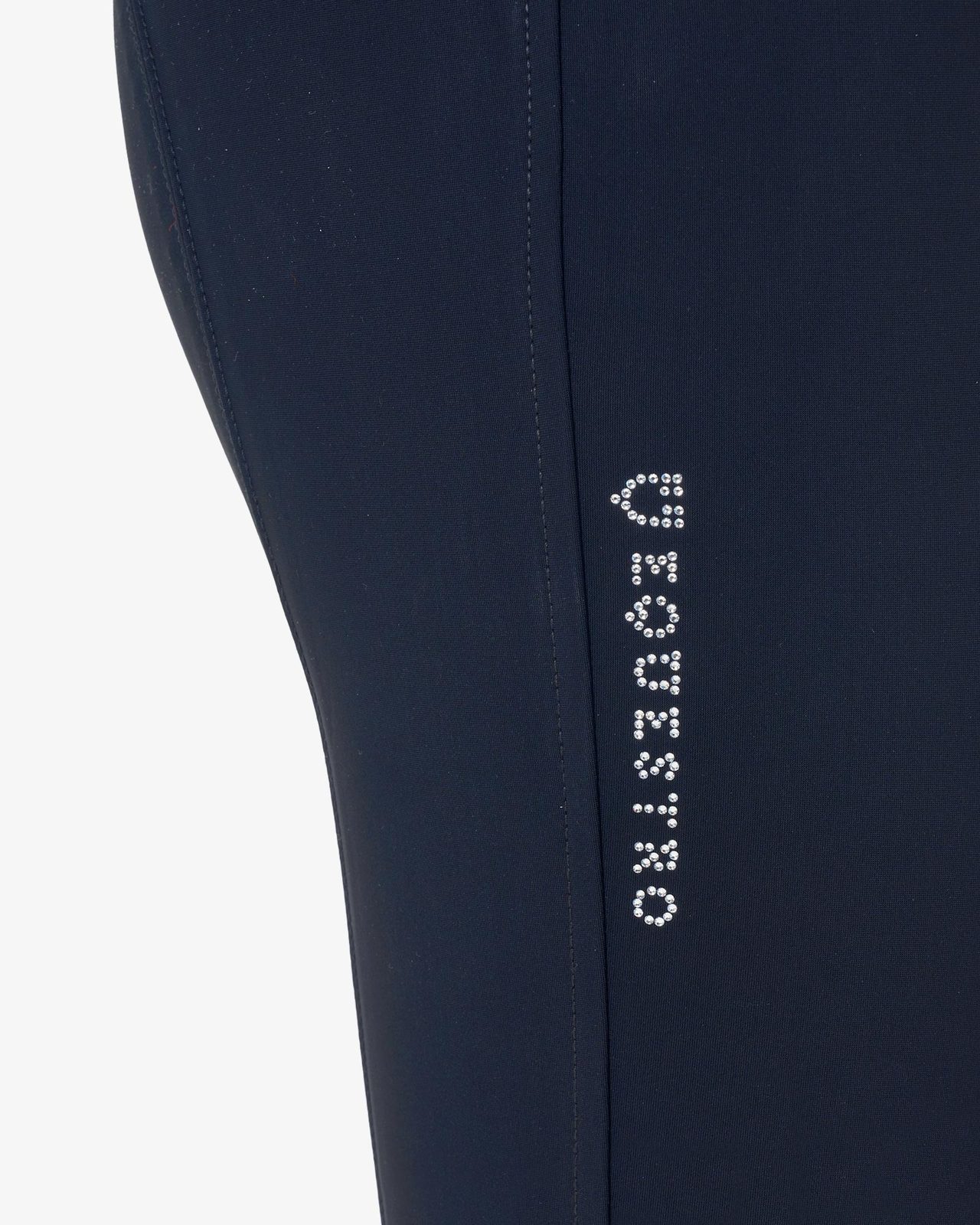 Pantaloni donna a vita alta logo in strass