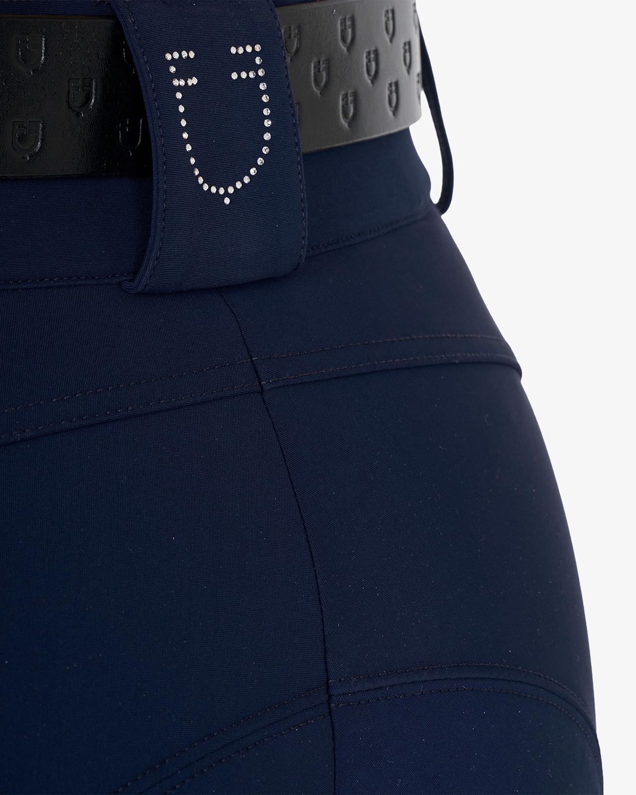Pantaloni donna a vita alta logo in strass
