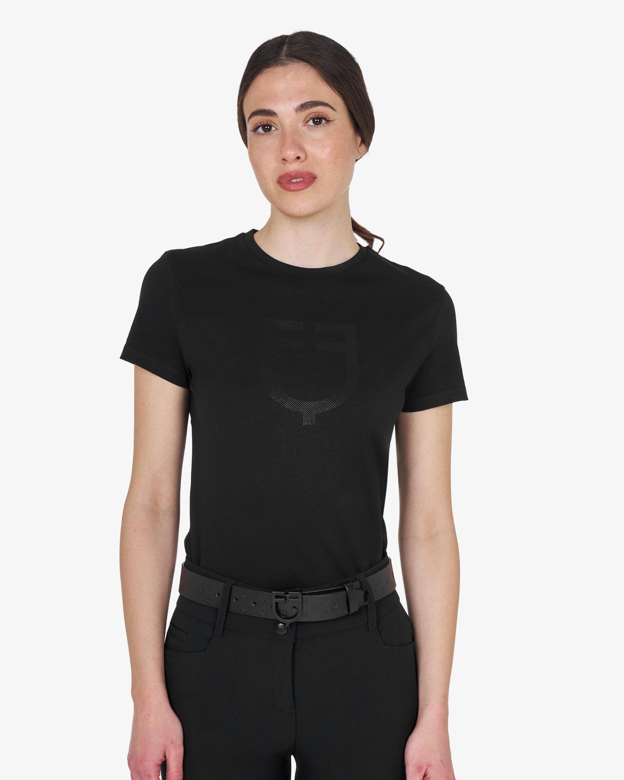 T-shirt basic donna logo glossy tono su tono
