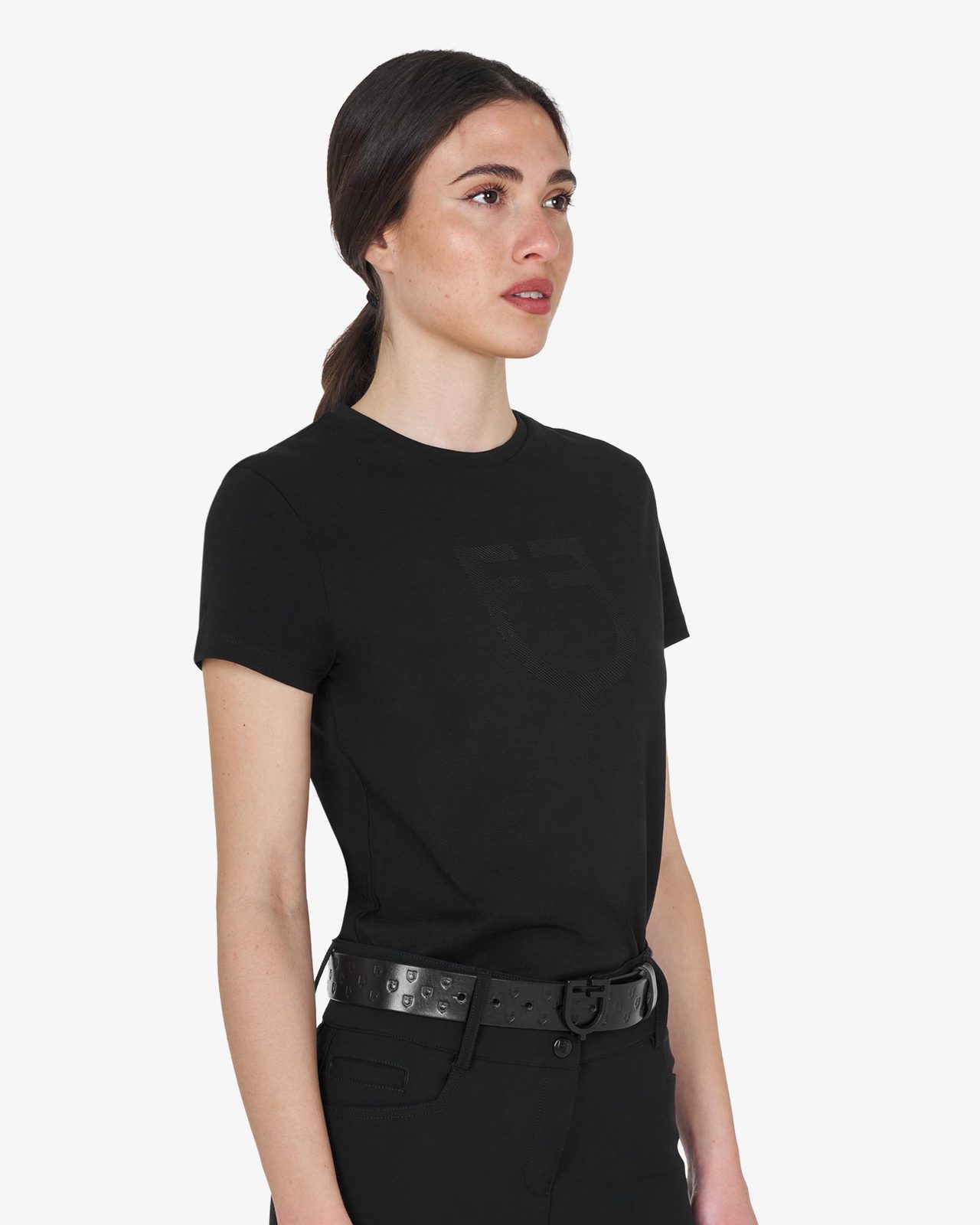 T-shirt basic donna logo glossy tono su tono