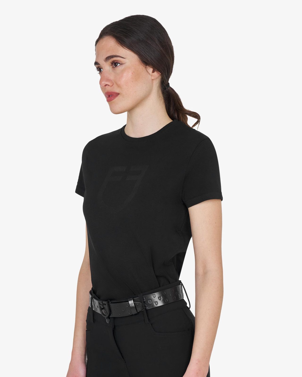 T-shirt basic donna logo glossy tono su tono