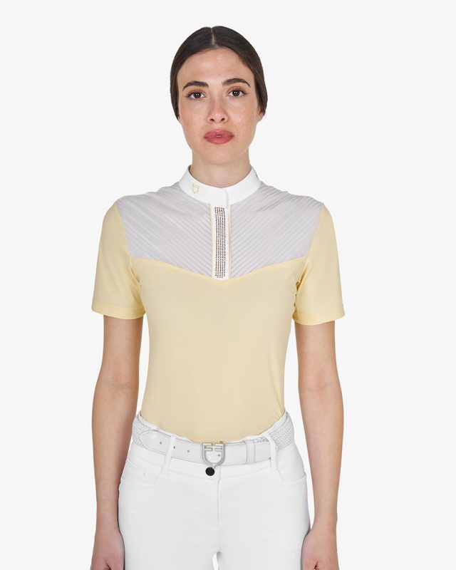 Polo concorso donna slim fit con inserti in tessuto simil seta