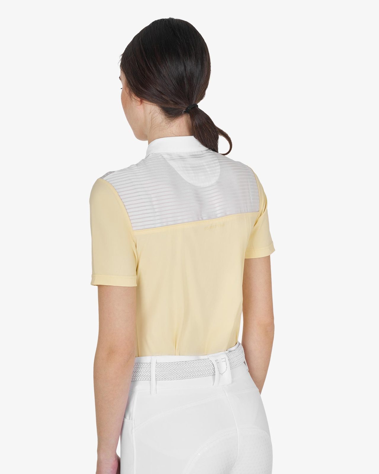 Polo concorso donna slim fit con inserti in tessuto simil seta