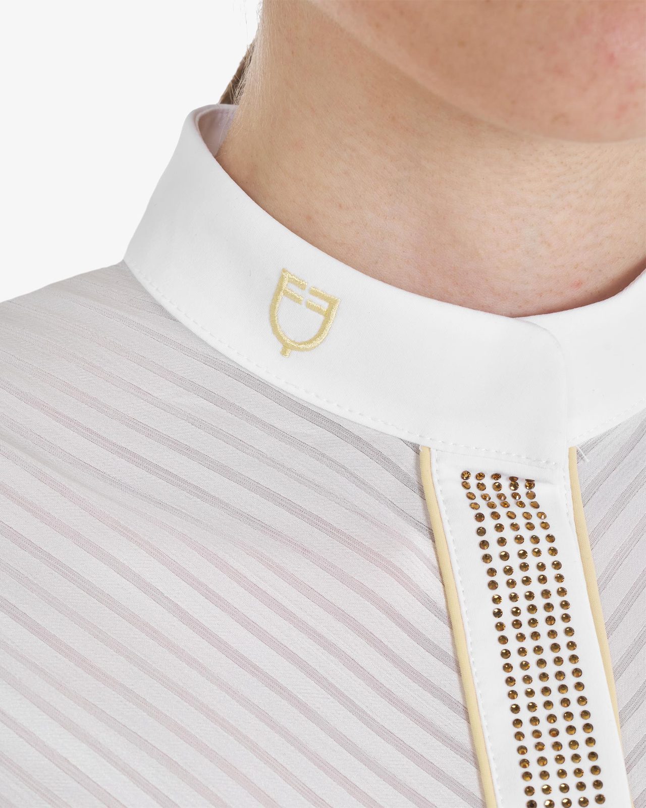 Polo concorso donna slim fit con inserti in tessuto simil seta