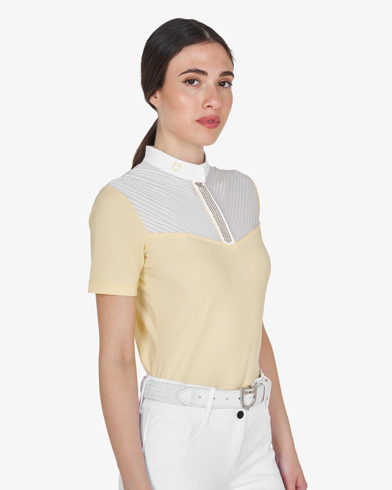 Polo concorso donna slim fit con inserti in tessuto simil seta