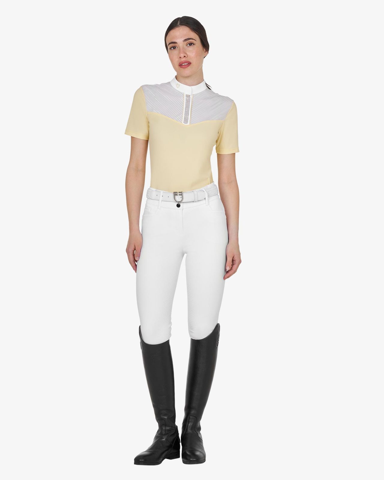 Polo concorso donna slim fit con inserti in tessuto simil seta