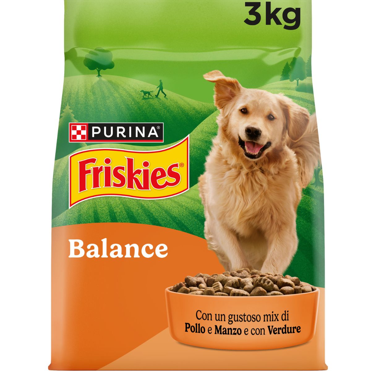 PURINA FRISKIES® Balance crocchette per cani adulti con un gustoso mix di Pollo e Manzo e con Verdure in confezione da 3kg