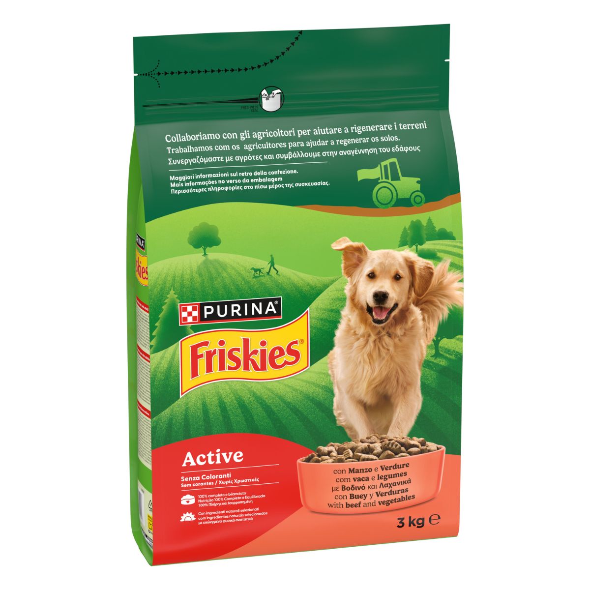 Purina® Friskies® Active crocchette per cani con manzo e verdure in confezione da 3kg