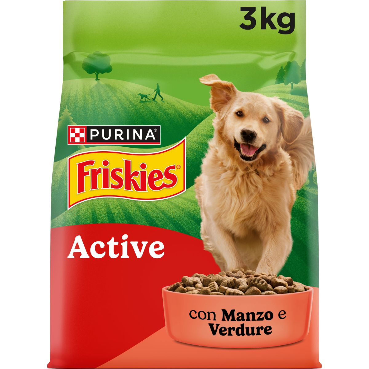 Purina® Friskies® Active crocchette per cani con manzo e verdure in confezione da 3kg