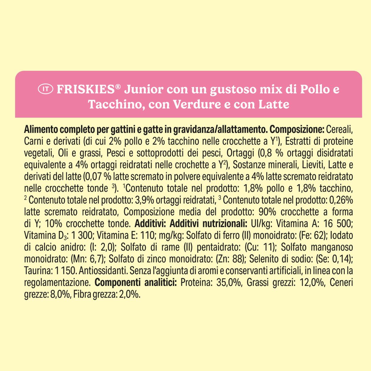PURINA FRISKIES® Junior con un gustoso mix di Pollo e Tacchino, con Latte e con Verdure in confezione da 1,5kg