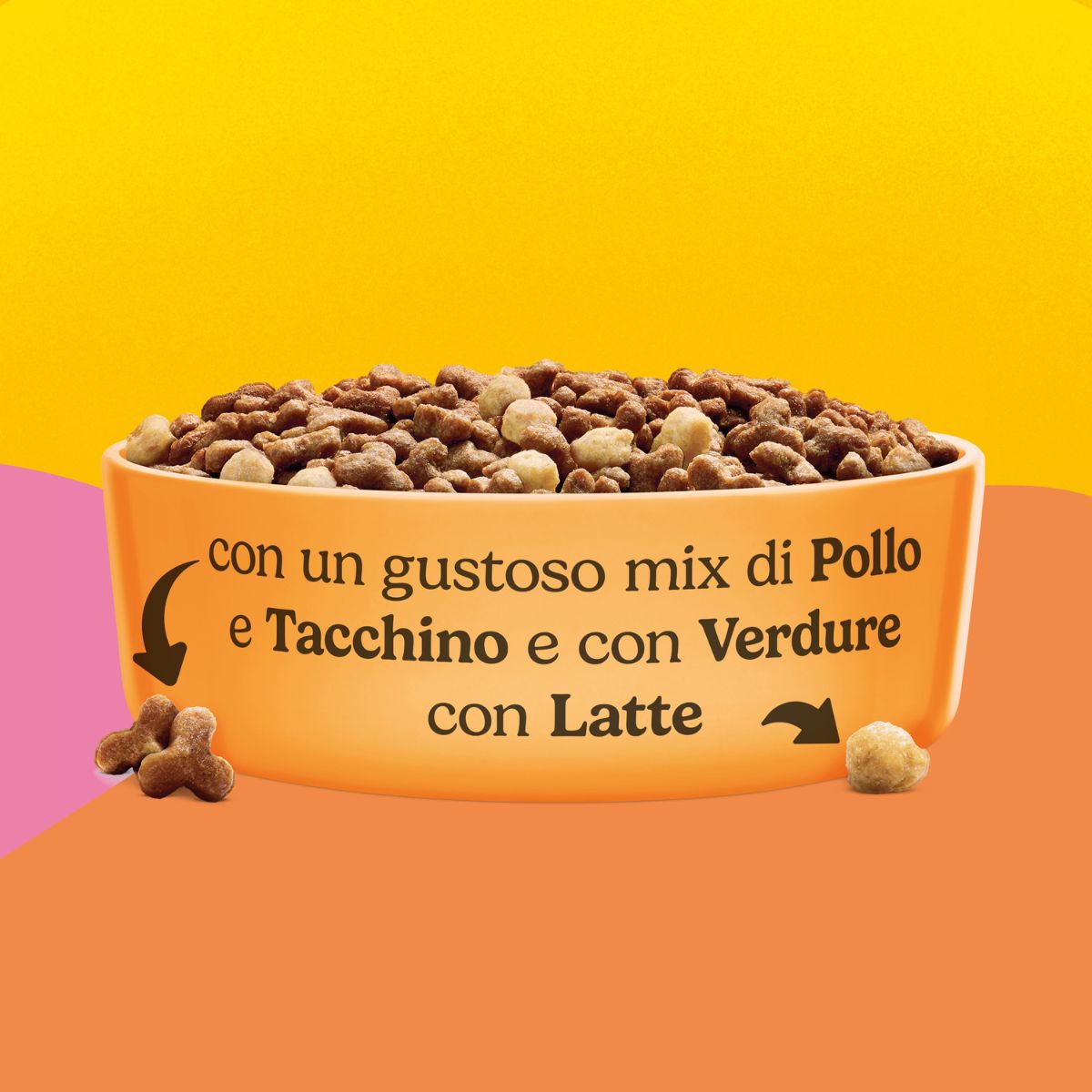 PURINA FRISKIES® Junior con un gustoso mix di Pollo e Tacchino, con Latte e con Verdure in confezione da 1,5kg